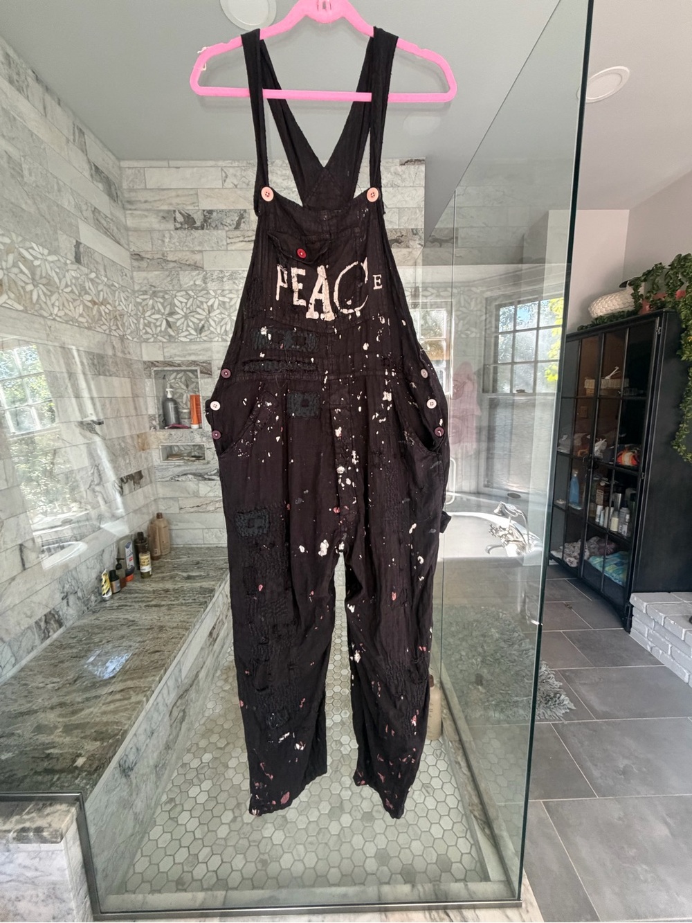 Magnolia Pearl Black Paint-Splatter Women’s Overalls